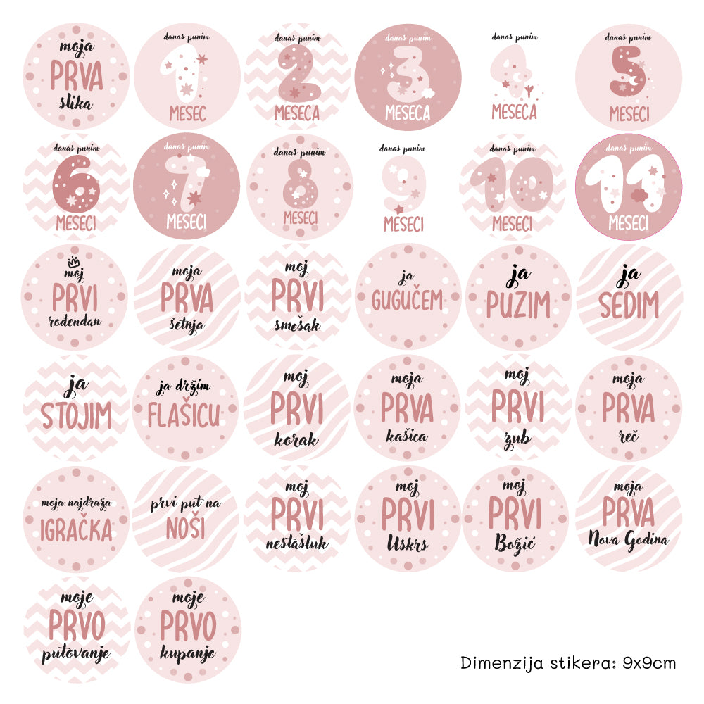 Stikeri za trudnice i bebe Stikea devojčicu Stikeri "Moja prva godina korak po korak"