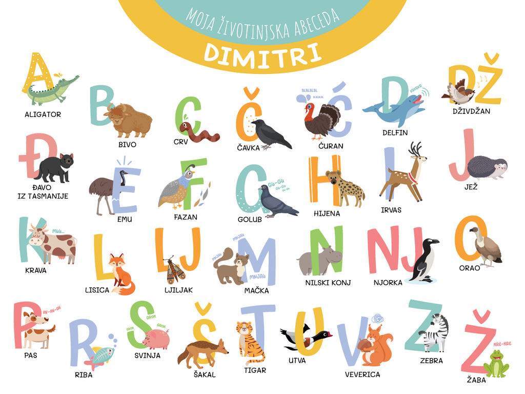 Stikea Podmetač Moja životinjska abeceda sa personalizacijom